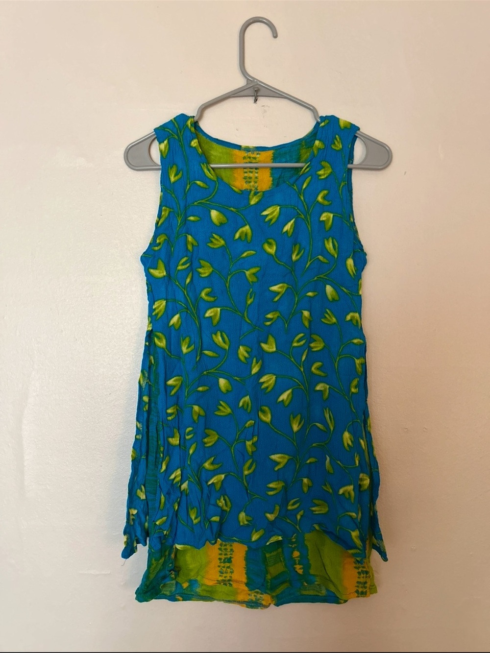 Blue & Green Floral Sleeveless Layered Dress